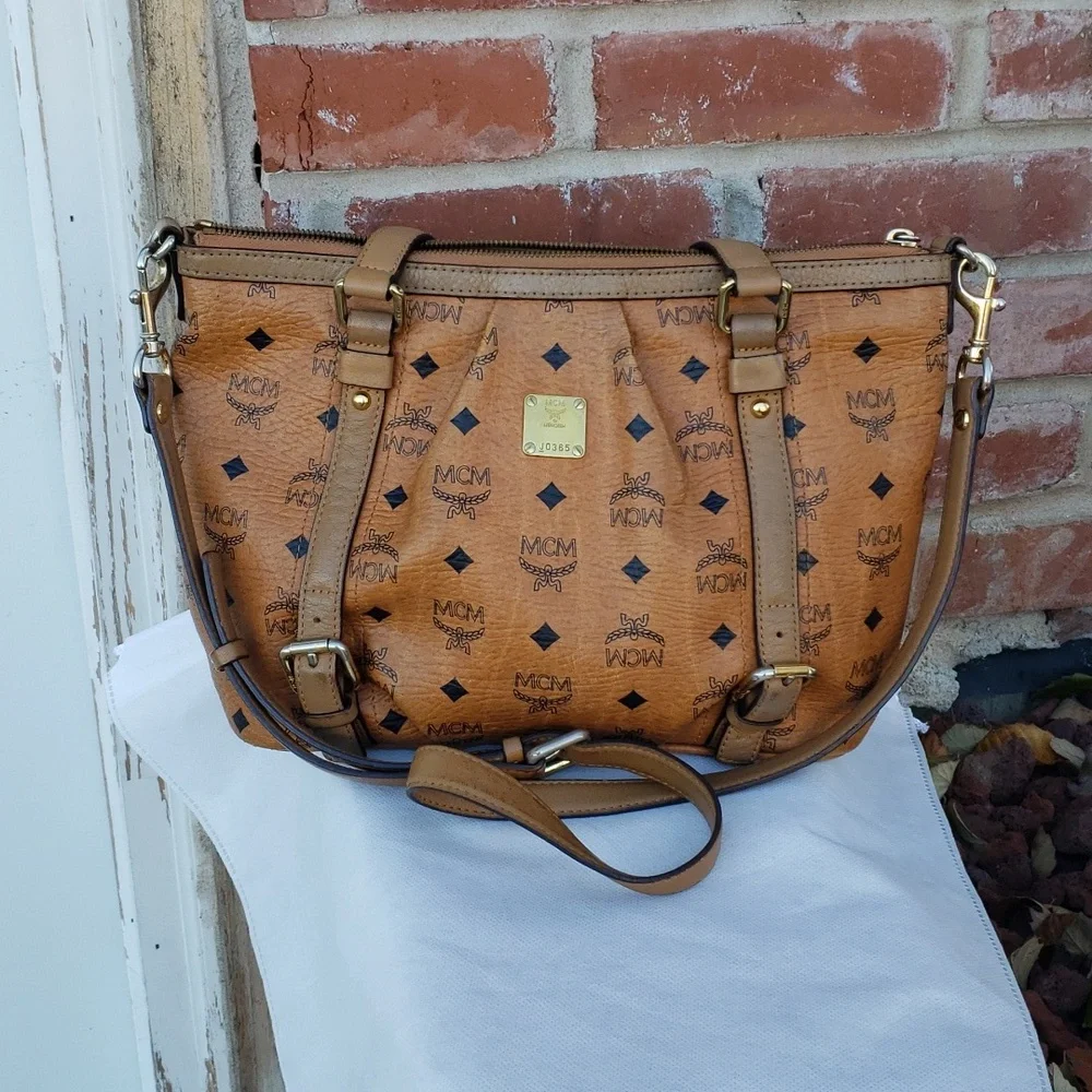 MCM Cognac Visetos Monogram Leather Tote